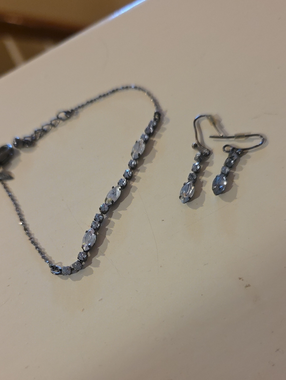 Vintage Delicate Silver-Tone Crystal Bracelet and Drop Earrings Set